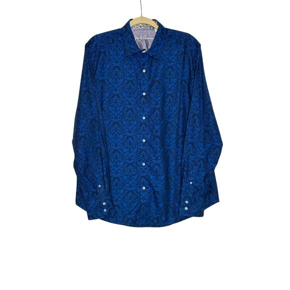 Robert Graham  Blue Black Floral Paisley Classic Fit Shirt size Large - Picture 9 of 11